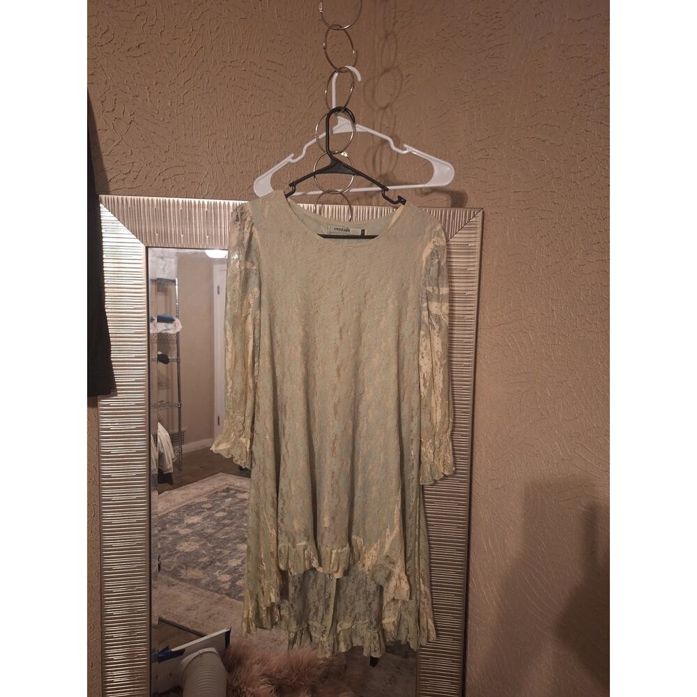 Origami small sage green lace high low top full slip cream and sage